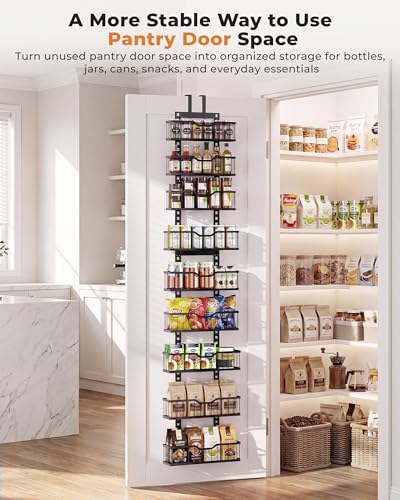 EVERIE Over the Door Pantry Organizer, 9-Tier Heavy Duty Door Storage Rack with Solid Bottom Baskets, Stable No-Bumping Design, Adjustable Hanging Shelves for Kitchen Pantry - Image 2