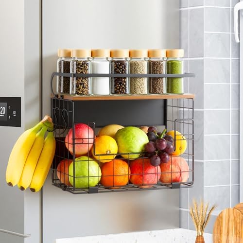 Haotao Magnetic Shelf for Fridge With Wood Lid,Fruit Vegetable Potato & Onion Organizers Storage Basket Bins For Refrigerator Kitchen Countertop Container by Unknown