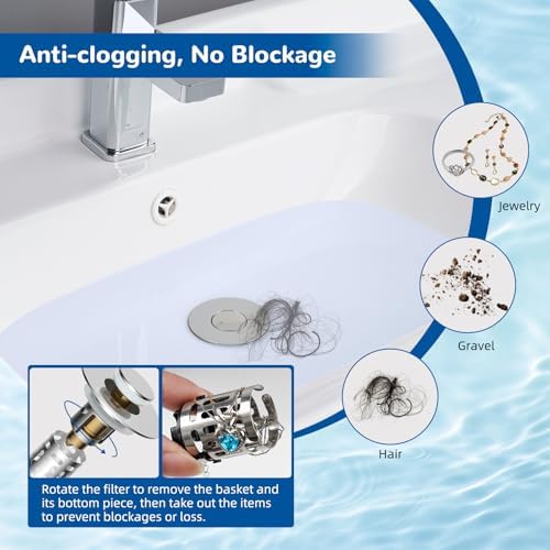 Hibbent 2 PCS Upgraded 3 in 1 Bathroom Sink Drain Strainer, Pop Up Stopper - Image 2