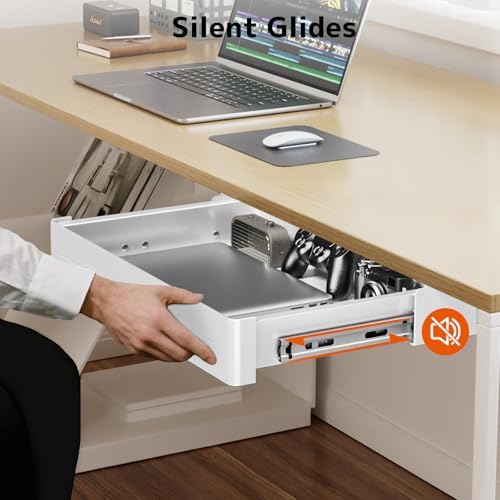 PUTORSEN Under Desk Storage Drawer 15.74" Wide - Smooth Slide Out Organizer for Standing Desk & Home Office,Max Load 17.6 lbs,Quiet Glide, White - Image 5