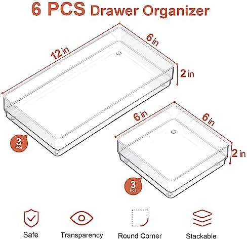SMARTAKE 6 PCS Clear Plastic Kitchen Large Size Drawer Organizers Set - Image 2