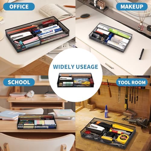shenee Desk Drawer Organizer Tray,Drawer Organizer for Office and Home,Desk Organizer with Drawers,4 Compartments,Non-Slip Desk Organizers and Accessories for Stationery Makeup School (Black) - Image 5