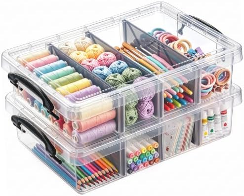 Citylife 2PC Clear Craft Organizers and Storage with 3 Removable Dividers by CITYLIFEHomeOrganization