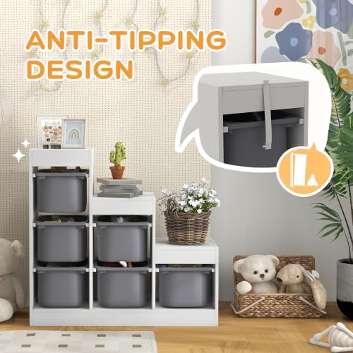 Qaba Kids Toy Storage Organizer with 6 Storage Bins, Aged 3-8 Years, Gray - Image 5
