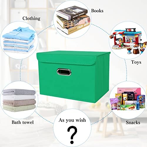 STOREONE Fabric Storage Cube Bins Foldable Organizer Container Collapsible Basket with Lids and Metal Handles, for Home, Bedroom, Closet 3 Pcs (Green) - Image 3