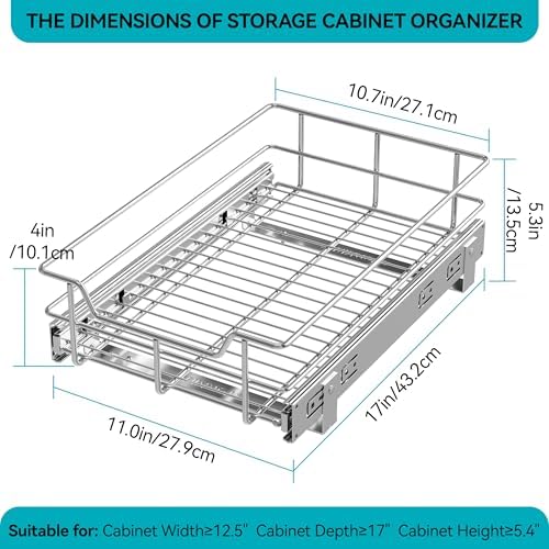 Pull Out Cabinet Organizer 11" W X 17" D, Chromed, Full Slide Out Drawers - Image 2