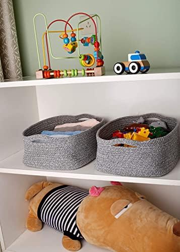 Woven Cotton Rope Storage Basket, Cube Changing Table Organizer for Closet Towels, Baby Nursery Bin, Small Dog Cat Toy Box, Gift Baskets empty (14.5"x 11"x 5") by CIKI HOME - Image 6
