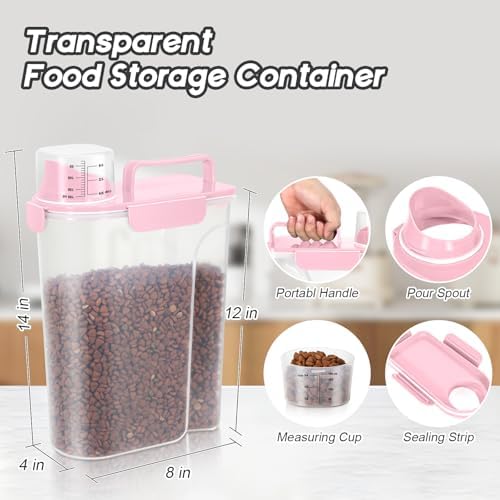 LEAWALK Cat Dog Pet Food Storage Container 5-7Lbs BPA-free (Light Pink, (3L+5L)-2pack) - Image 2