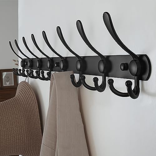 Dseap Coat Rack Wall Mount - 29.5” Long 8-Tri-Hooks Heavy Duty Coat Hanger Rail Wall Hooks for Hanging Coats Hats Clothing Clothes Purse Mudroom Entryway, Black, Pack of 2 - Image 2