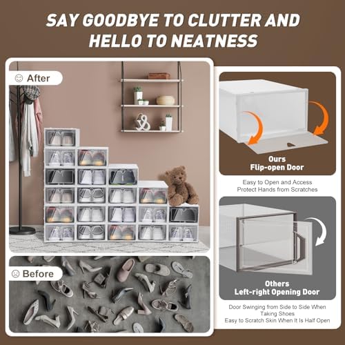 20 Pack Shoe Organizer Storage Boxes, Clear Plastic Shoe Storage Modular Space Saving Shoe Boxes Clear Plastic Stackable Shoe Storage Box with Lids Shoe Box Storage (Love) - Image 5