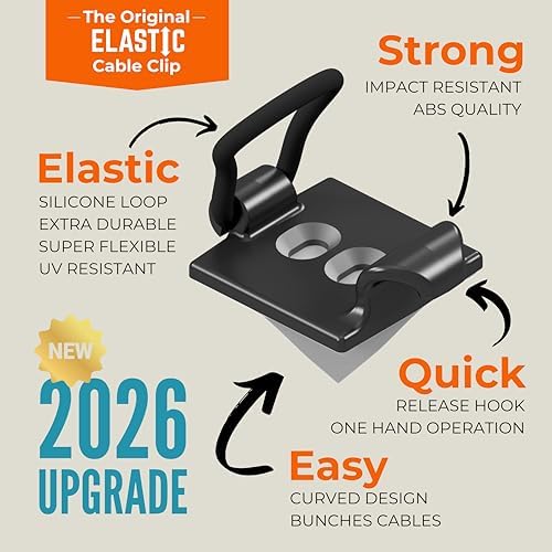[Made in the UK] 30-Pack Adjustable Elastic Self-Adhesive Cable Tidy Clips, Cable Management Organiser for Office, Home, Under Desk, Behind TV, Charging Phone, Laptop, PC, HDMI, USB (BLACK) - Image 2