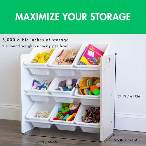Humble Crew Kids Toy Organizer with 9 Bins, 3 Tier Storage for Playroom - Image 2