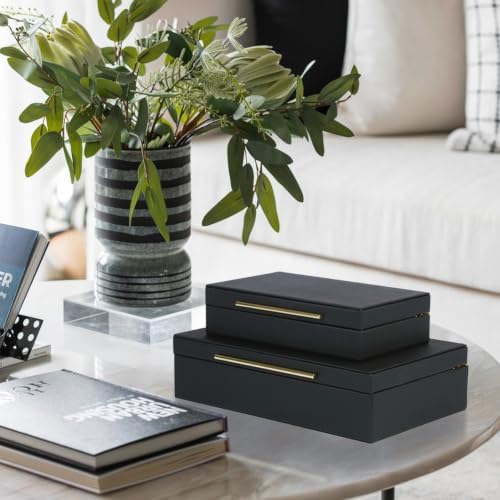 Black Decorative Storage Boxes with Lids, Faux Leather Keepsake - Image 5