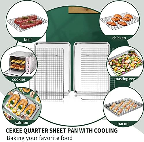 Quarter Sheet Pan with Cooling Rack Set [2 Baking Sheets + 2 Baking Racks], CEKEE Stainless Steel Cookie Sheets for Baking and Wire Rack - Rust & Warp Resistant & Nonstick, Size 12 x 9.8 x 1 Inch - Image 5