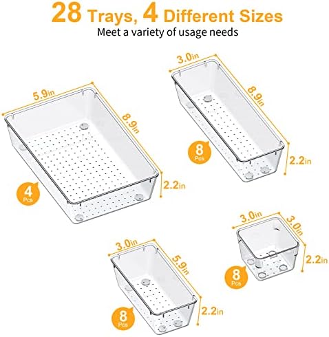 SMARTAKE 28 Piece Drawer Organizers with Non-Slip Silicone Pads, 4-Size - Image 3