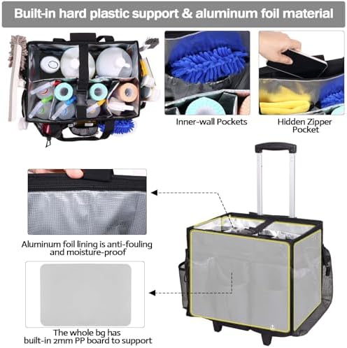 Rolling Cleaning Caddy Bag Built-in Hard Plastic Sheet Detachable Trolley - Image 4