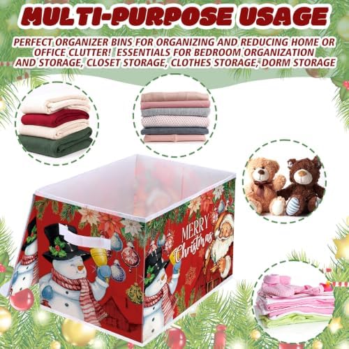 Briwooody Christmas Storage Bin with Lid and Carrying Handle Christmas Foldable Storage Box Large Xmas Decorative Collapsible Container Basket for Organizing Closet Home Bedroom Gift(Santa Claus) - Image 4