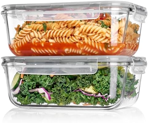 Vtopmart 2Pack 1860ml/63oz Large Glass Storage Containers With Lids, Grey by Vtopmart