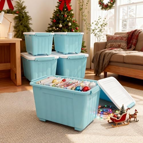 Nazhura 72 Quart Plastic Storage Bin, Stackable and Nestable Storage Boxes with Lids and Secure Latching Buckles, Large Storage Container (Blue, 72Quart-6Pack) - Image 2