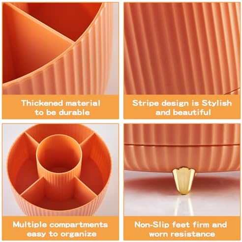 fanado 360° Rotate Makeup Brush Holder Organizer, Makeup Organizers Countertop, Makeup organization and Skincare Storage for Vanity, Desktop, Bathroom (Orange) - Image 4