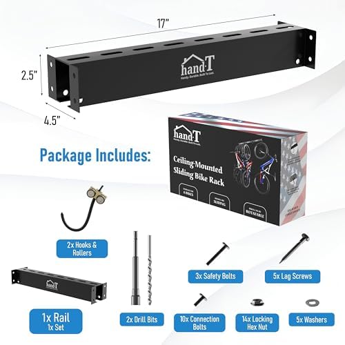 USA Based Ceiling Bike Rack Garage Storage Mount, Bicycle Hanger For Up To 6 Bikes, Sliding 51" Heavy Duty Hook Racks With Padded Hanging Mounts, Hooks Hangers (Black, 1 Rail - 2 Hooks) - Image 6