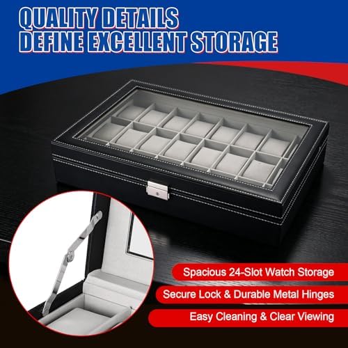 NYXOVA 24 Slots Lockable Watch Box, PU Leather Watch Display Case, Watch Storage Organizer with Removable Pillows for Men and Women, Jewelry Organizer for Watches, Travel and Home Use (Grey) - Image 4