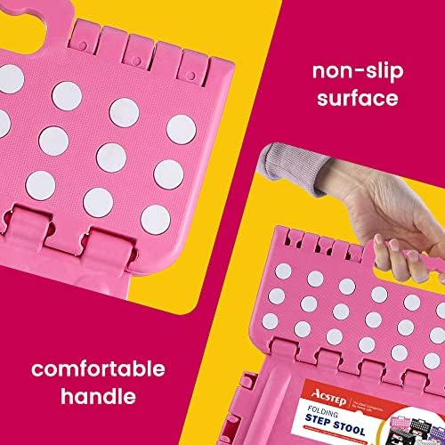 ACSTEP 9" Folding Step Stool for Kids, Holds 300 lb Foldable Stools, Pink - Image 3