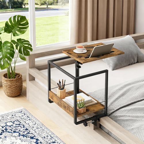 YATINEY Bedside Shelf, Bunk Bed Shelf with Storage and 360° Rotating, Clip-on Loft & Bunk Bed Tray Shelf, Nightstand for College Dorm Room, Apartment, Rustic Brown and Black ET21BR - Image 3
