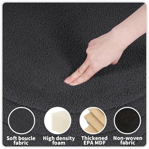 PINPLUS Large Round Folding Storage Ottoman, Dark Grey Boucle Footstool - Image 4