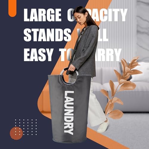 Caroeas 125L Laundry Basket,Large Laundry Hamper, Laundry Bag with Padded Handles, Clothes Hamper Stands Up Well, Collapsible Free Standing Easy Storage Washing Bin (Dark Grey,125L) - Image 2
