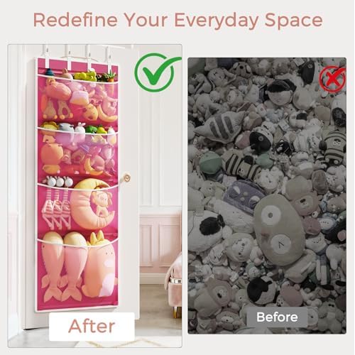 Criusia Over the Door Hanging Organizer, Extra-Large Door Storage Organizer with 4 Deep Mesh Pockets, Space-Saving Hanging Storage for Bedroom & Home Organization, Pink - Image 2
