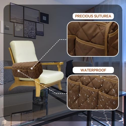 MEHIDFY Armchair Caddy, Waterproof Sofa Armrest Organizer, Non Slip Recliner Organizer, Remote Holder for Recline, Recliner Caddy with 14 Pockets Storage for TV Remote, Phone, Magazine (Brown) - Image 6