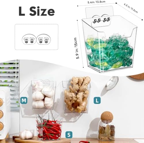 6 Pack Cabinet Door Organizer Adhesive, Compact,Clear Wall Storage Bins(L) - Image 3