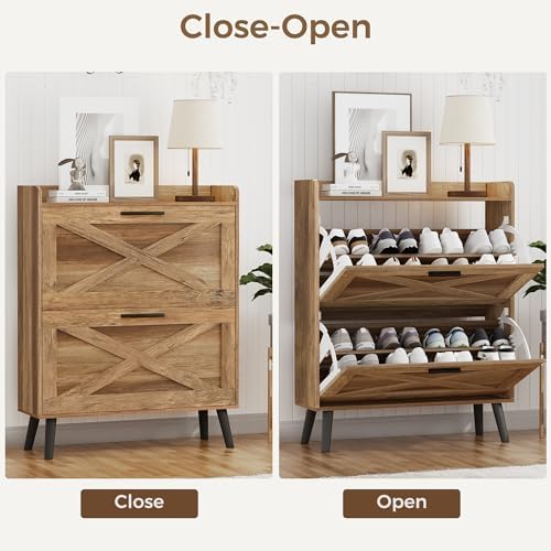 Homleke Farmhouse Shoe Storage Cabinet with Flip Drawers & Barn Door Design - Image 6