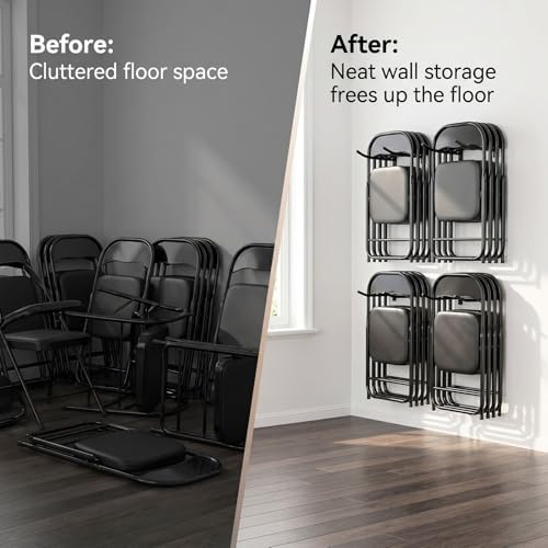 Garage Storage Mechanism Wall Mounted, Folding chair storage rack,Garden Tool Rack Manager Heavy-Duty Folding Chair, Suitablefor Car Tires, Ladders, Chairs, Strollers (Black (3-pack)) - Image 4