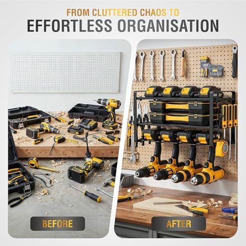 3-Layer Power Tool Organizer Wall Mount, Garage Wall Tool Organizer with Drill Holder, Heavy Duty Metal Shelf for Garage & Workshop - Image 5