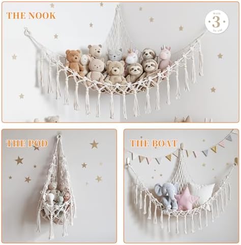 Stuffed Animal Storage Hammock, Ivory Hand-Woven Corner Net - Image 5