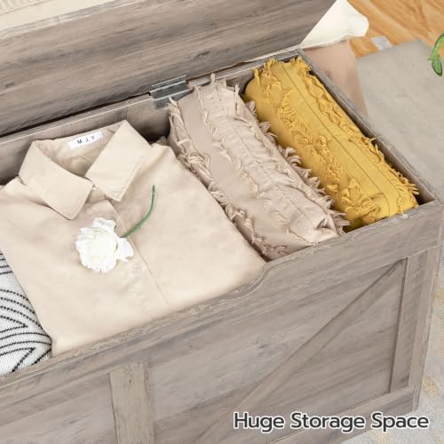 HOOBRO Storage Bench, 29.5” Retro Wooden Storage Chest with U-Shaped Cut-Out Pull, Safety Hinge, Supports 330 lb and Easy Assembly for Toy Box Organizer (Greige) BG77CW01G1 - Image 3