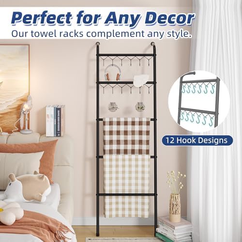 Simple Trending Blanket Ladder, 5 Tier Metal Towel Rack with 12 Hooks - Image 2