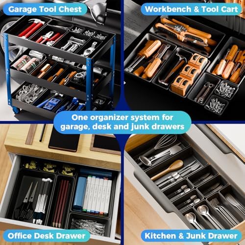 8 PCS Medium Tool Box Organizer Trays & Desk Drawer Organizer Bins for Toolbox and Workbench, Slim Tray Dividers for Hex Keys, Driver Bits, Small Hand Tools and Desk Supplies (M_8PCS_Black) - Image 7