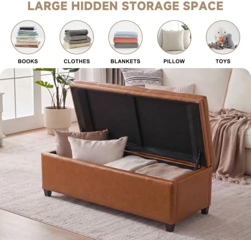 Mangodan 43 Inch Storage Ottoman, Tufted Ottoman with Storage - Image 3