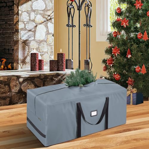 BALEINE 9 ft Christmas Tree Storage Bag, Heavy Duty 900D Oxford Fabric with Reinforced Handles and Dual Zippers Wide Opening, Extra Large Storage Container for Trees (Grey) - Image 3