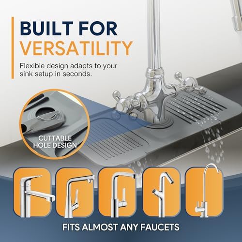 14.6” Silicone Faucet Mat For Kitchen Sink, Kitchen Sink Splash Guard Behind Faucet, Kitchen Faucet Mat For Kitchen Sink, Kitchen Sink Faucet Mat Splash Guard and Sink Water Splash Guard (Gray) - Image 4