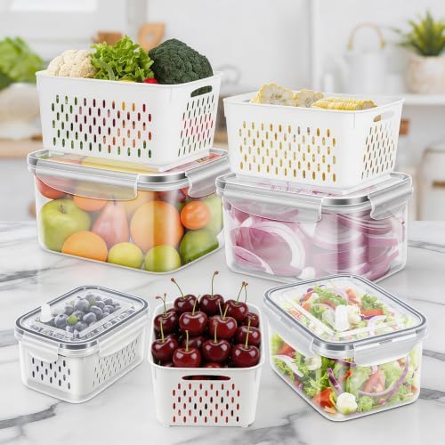 4Pack Fruit Storage Container for Fridge with Removable Colander and Vent - Image 7
