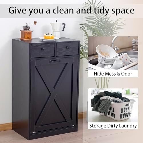 13 Gallons Tilt Out Trash Cabinet, Black - Image 2