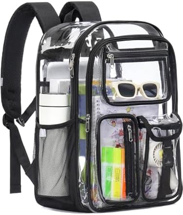 Clear Backpack for School, 17" Heavy Duty Double-Layer Clear Bookbag by QOECI