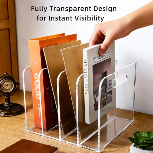 Clear Acrylic Magazine File Holder, 4 Compartment Desk Organizer - Image 6