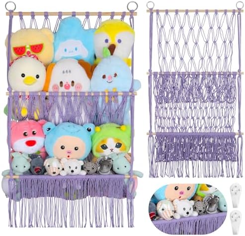 2 Tier Stuffed Animal Storage Net Large Boho Stuffy Plushies Storage,Purple by iHansee