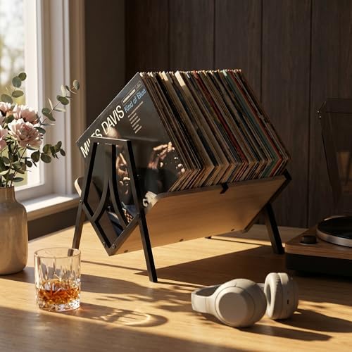 Vinyl Record Storage Rack for 50 LPs, Vinyl Record Album Holder Heavy-Duty Record Storage Shelf with Handles, Record Holder, Multi-Purpose Organizer - Image 3