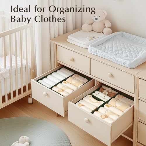 DIMJ Drawer Organizers Clothes, Set of 4 Dresser Organizer Bins, Fabric Closet Organizers and Storage, Shallow Drawer Dividers for Nursery, Clothing, Baby Clothes, Socks, Underwears, Tie (Green) - Image 5